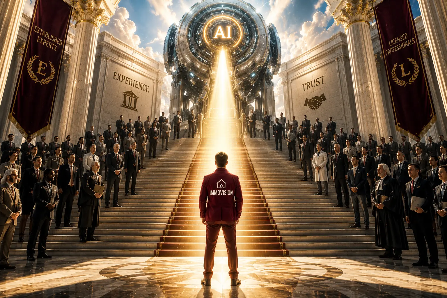 Conceptual image showing Immovision being selected by AI ahead of established real-estate experts and licensed professionals.